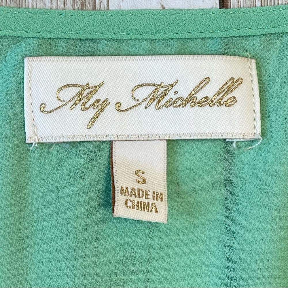 Mint Green Sheer Long Sleeve Blouse w/ Rose Lace- size S - Picture 10 of 12